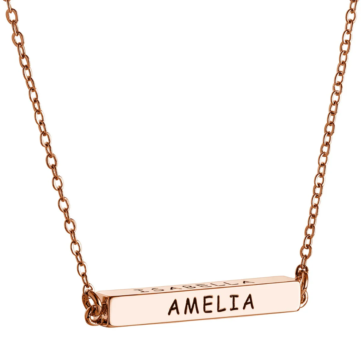 14K Rose Gold Plated Horizontal 4-Sided Engraved Family Name Necklace - Image 7
