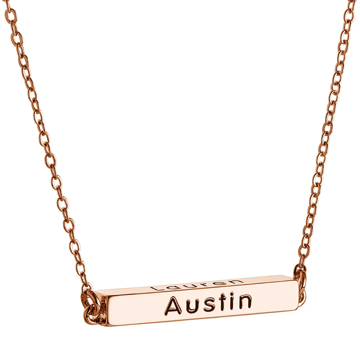 14K Rose Gold Plated Horizontal 4-Sided Engraved Family Name Necklace - Image 8