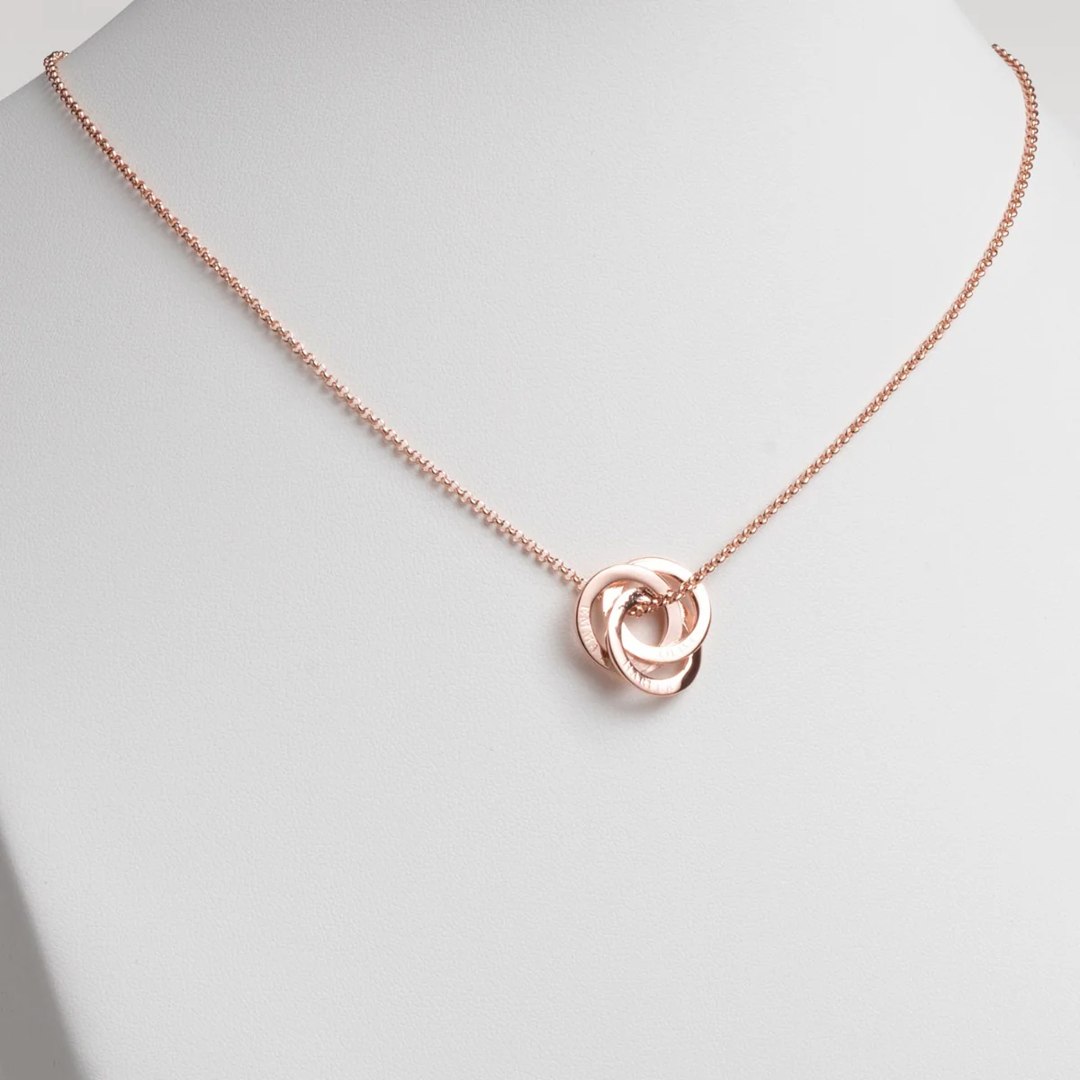 14K Rose Gold Plated Interlocking Rings Engraved Names Necklace - Image 4