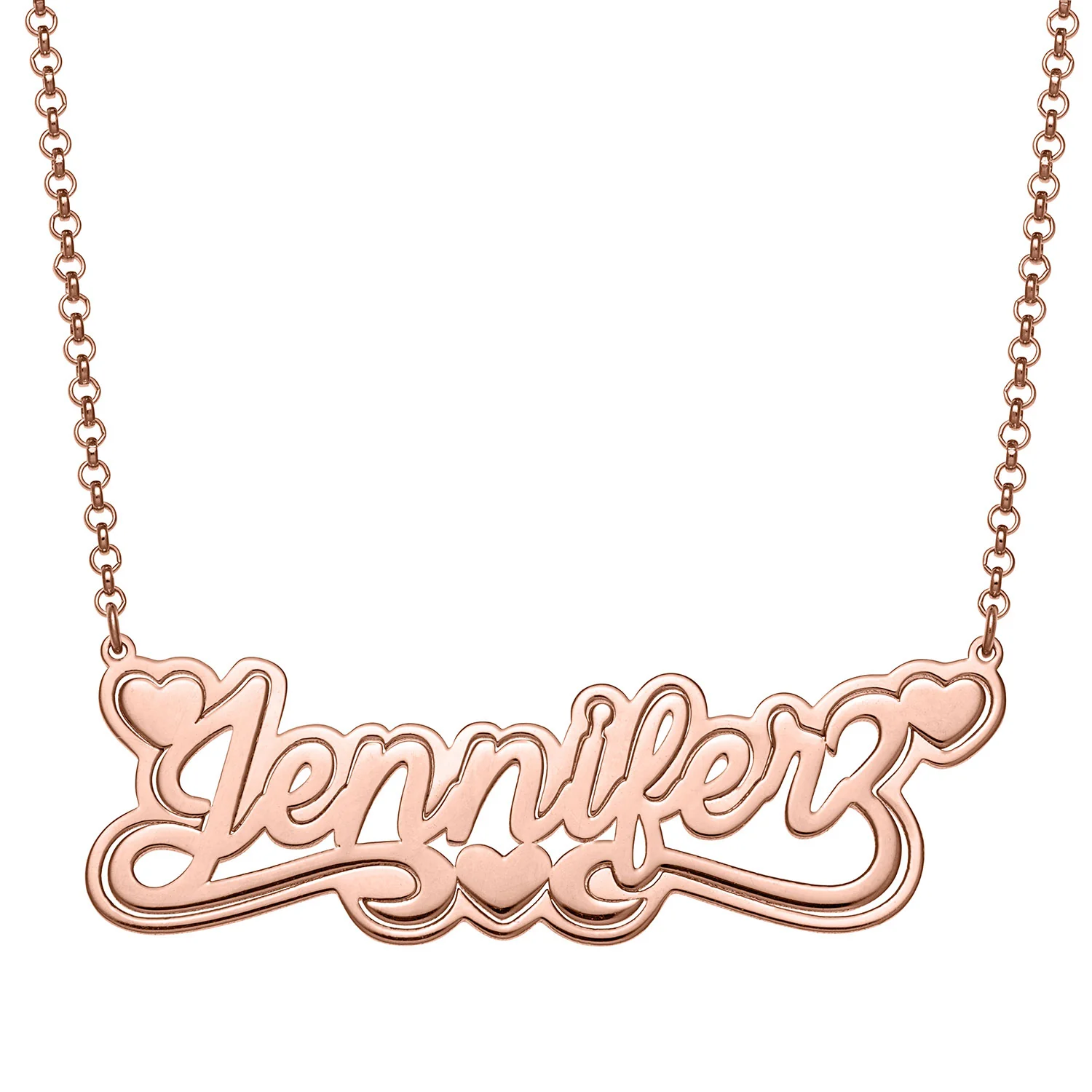 14K Rose Gold Plated Name with Outline Necklace with Heart Swirl - Image 2