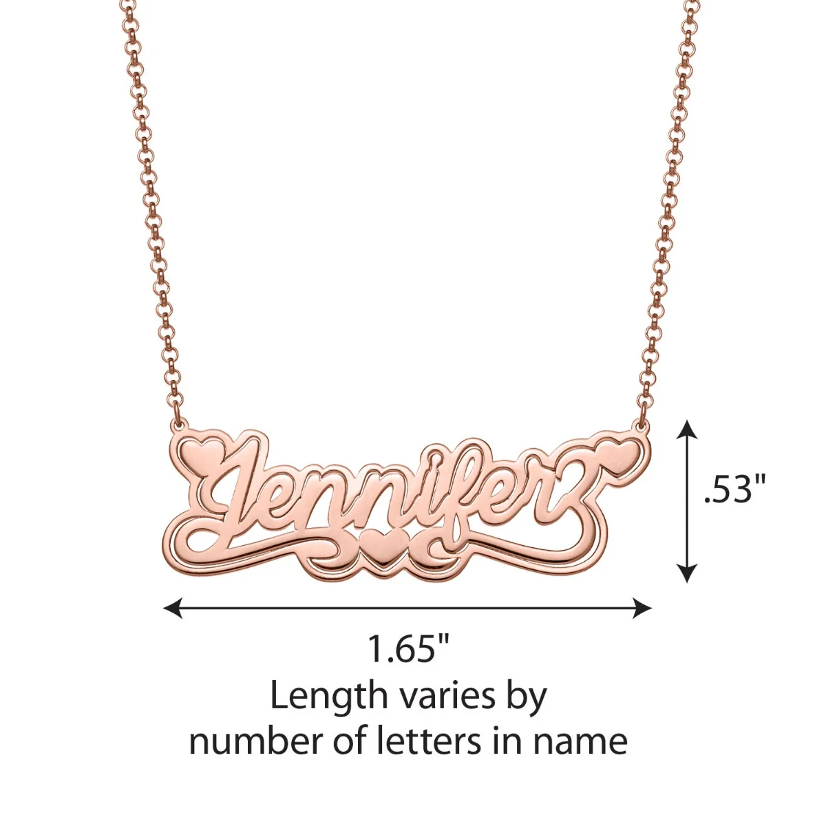 14K Rose Gold Plated Name with Outline Necklace with Heart Swirl - Image 4