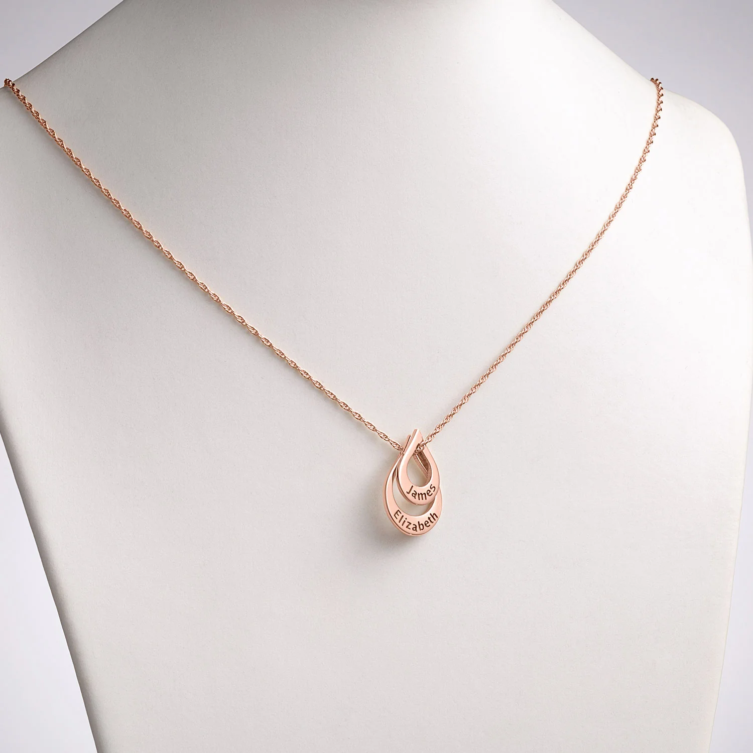14K Rose Gold Plated Nesting Teardrop with Names Necklace - 2 Names