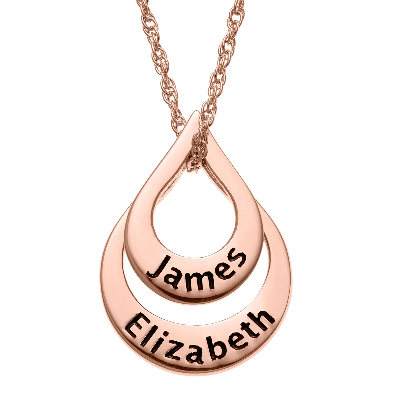 14K Rose Gold Plated Nesting Teardrop with Names Necklace - 2 Names - Image 2