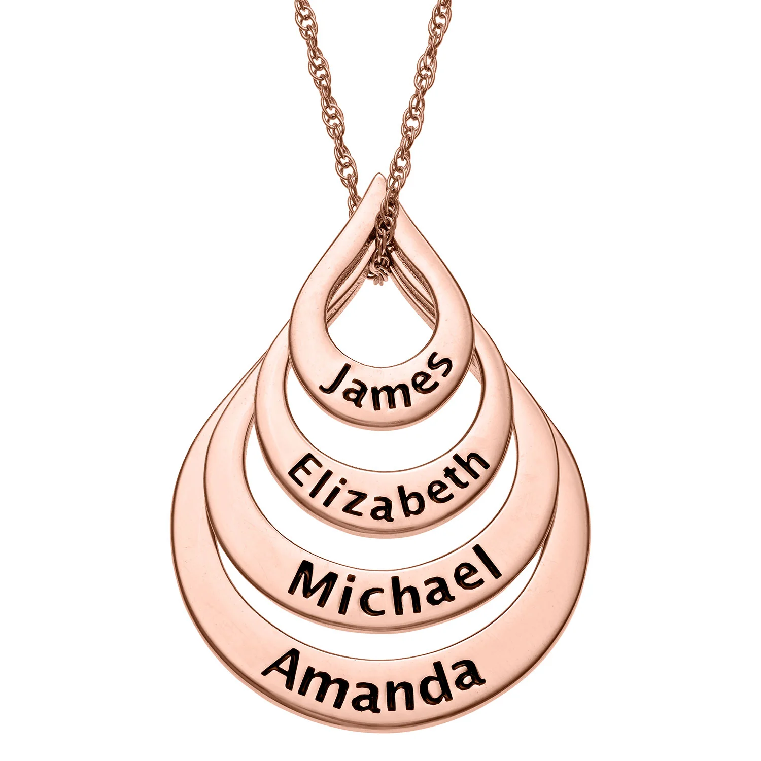 14K Rose Gold Plated Nesting Teardrop with Names Necklace - 4 Names - Image 2