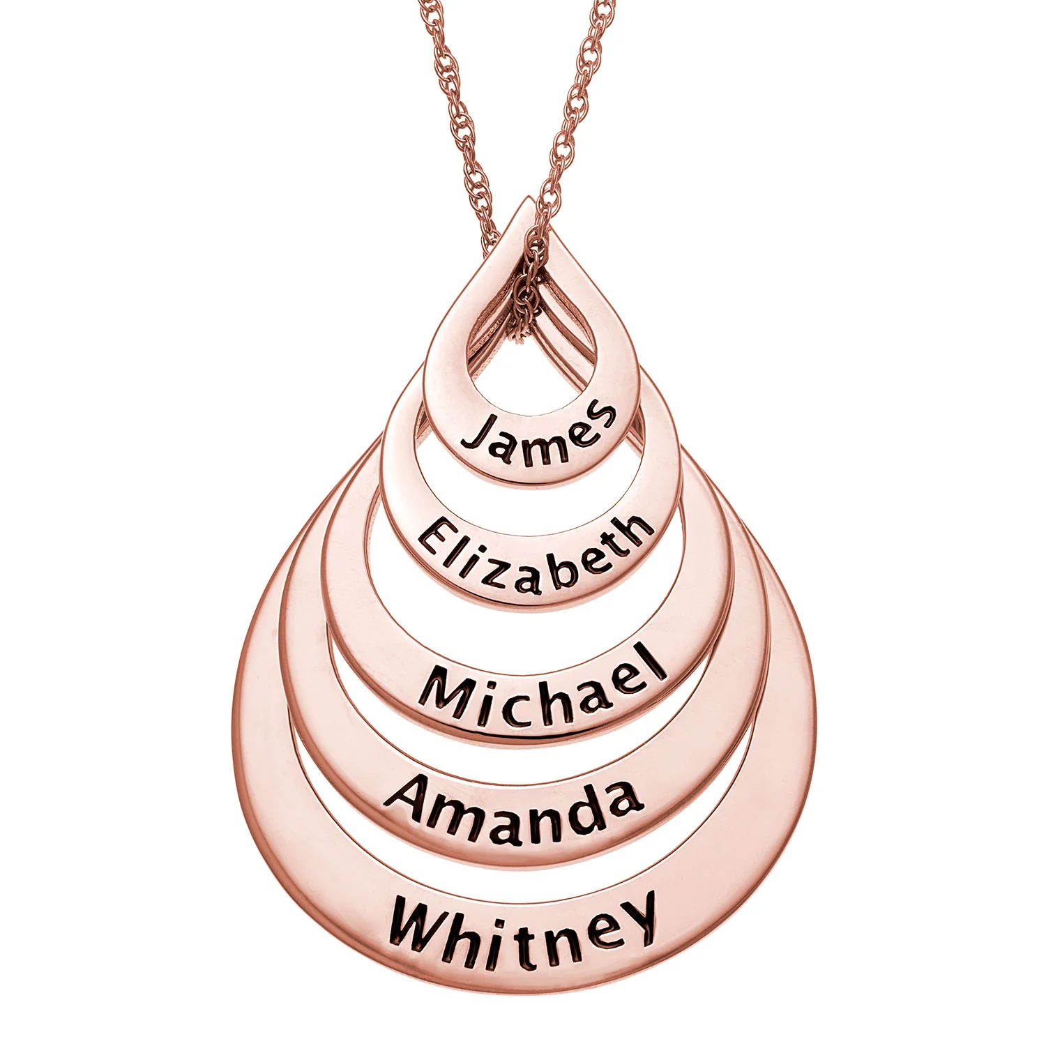 14K Rose Gold Plated Nesting Teardrop with Names Necklace - 5 Names - Image 2