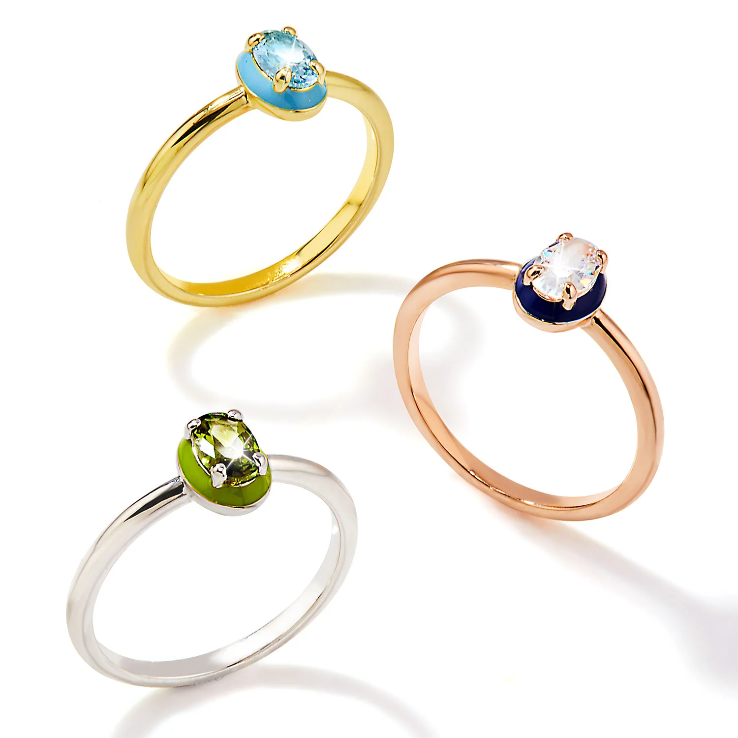 Rose Gold Plated Oval Birthstone and Enamel Ring - Image 2