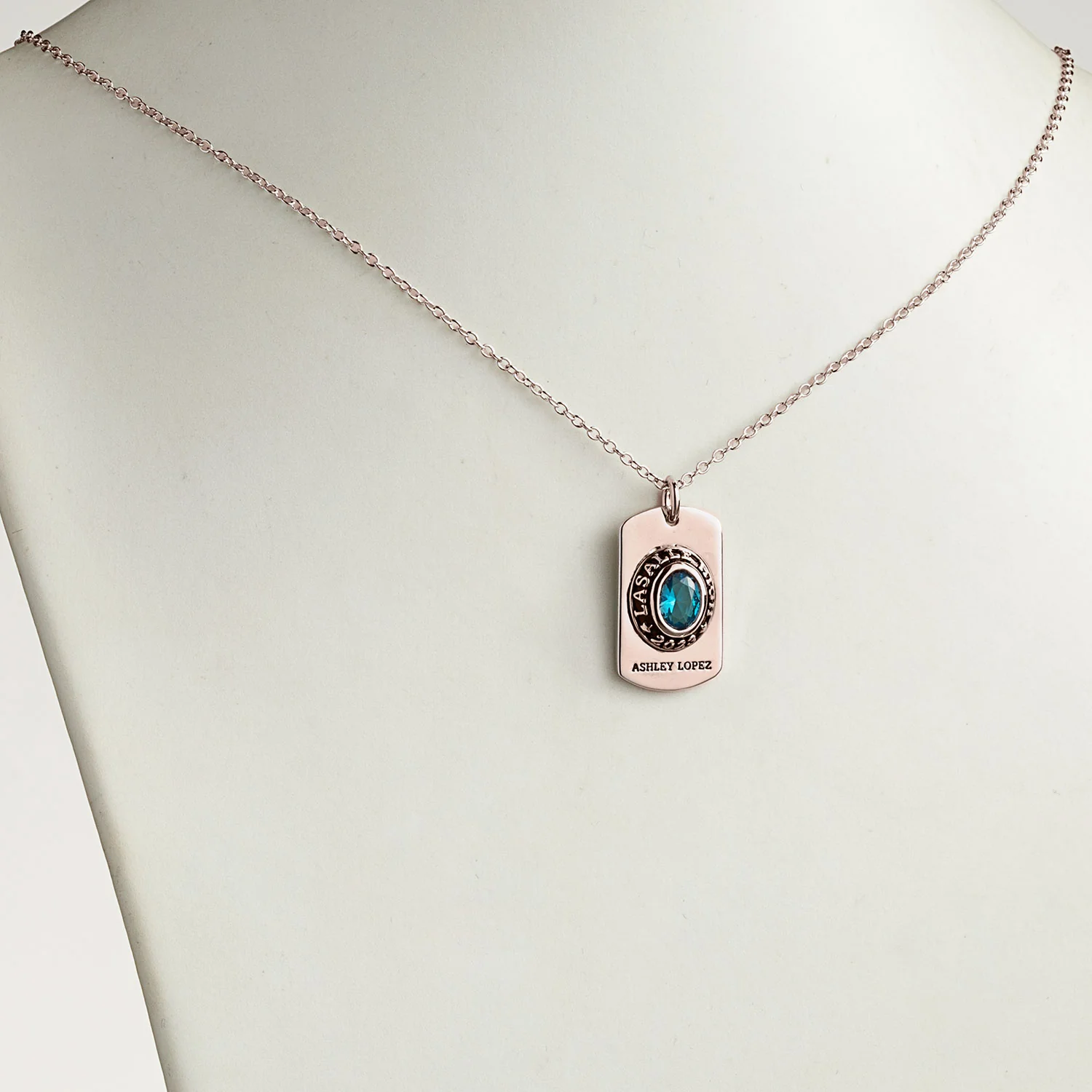Women's Rose Gold CELEBRIUM Personalized Oval Cut Birthstone Graduation Dog Tag Pendant - Image 2