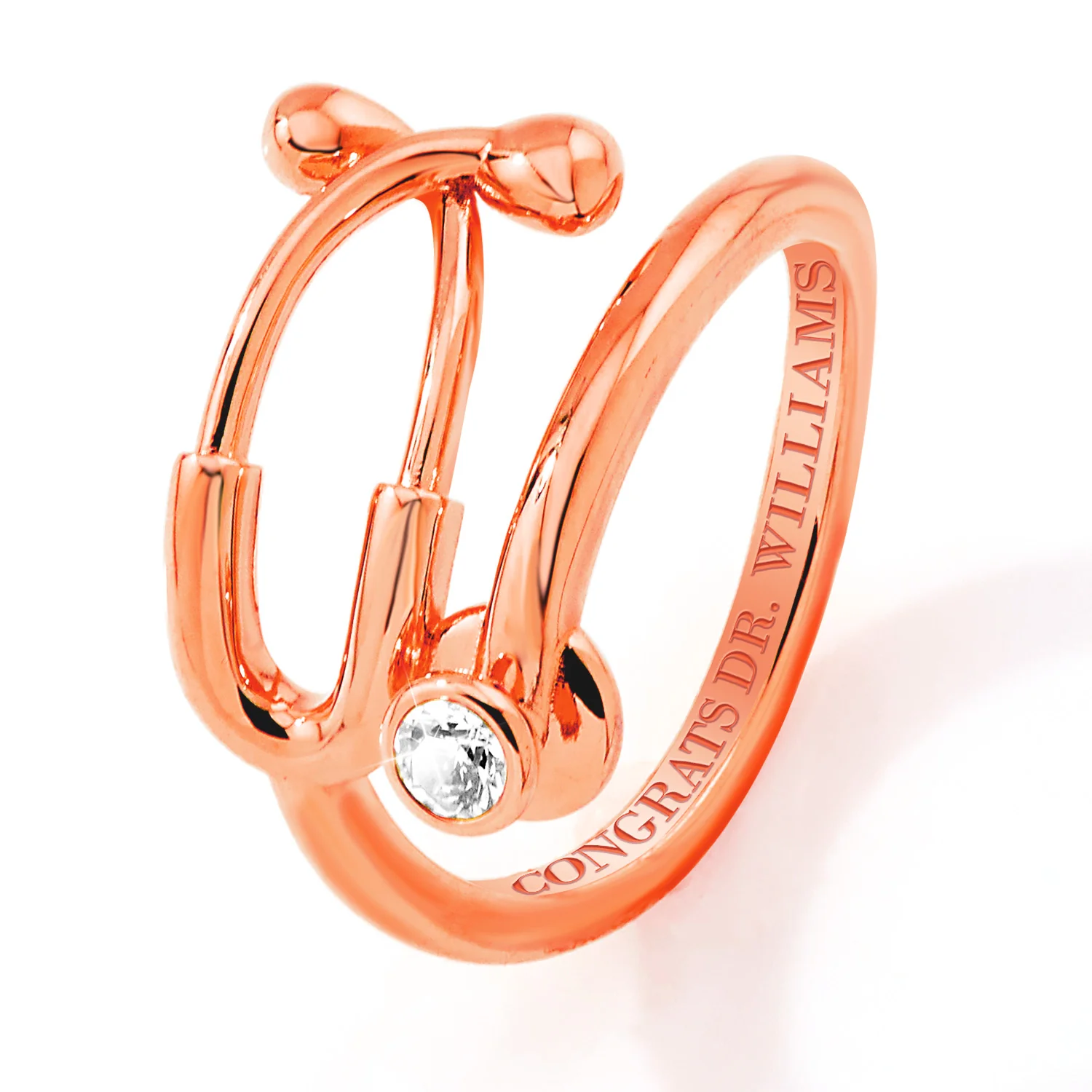 Rose Gold Plated Personalized Birthstone Stethoscope Wrap Ring - Image 4