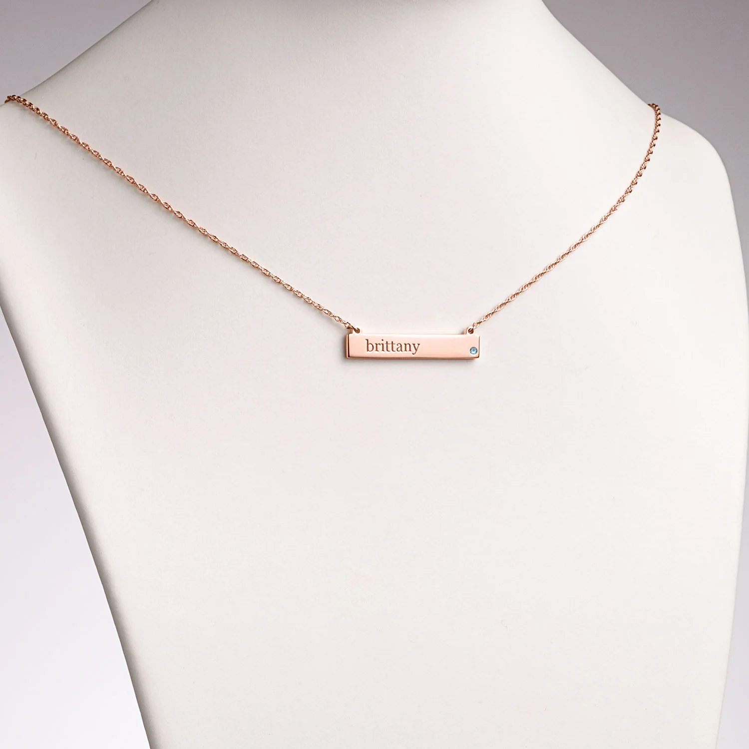 Rose Gold Plated Personalized Name and Birthstone Bar Necklace - Image 2