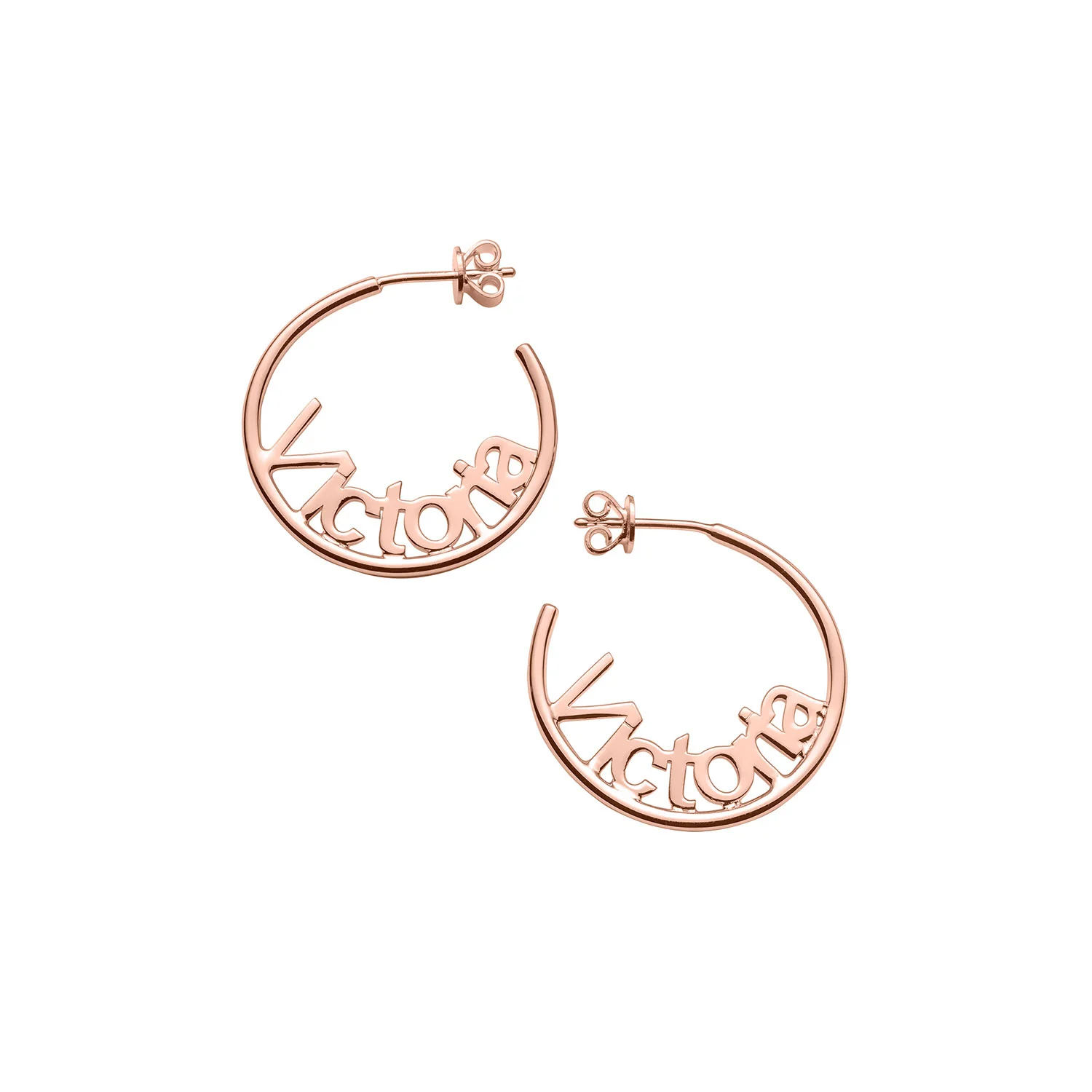 Personalized 14K Rose Gold Plated Nameplate Small Post Hoop Earrings