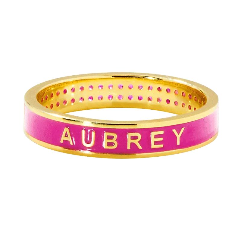 Rose Gold Plated Reversible Birthmonth Enamel Pave Square Band Ring - Image 3