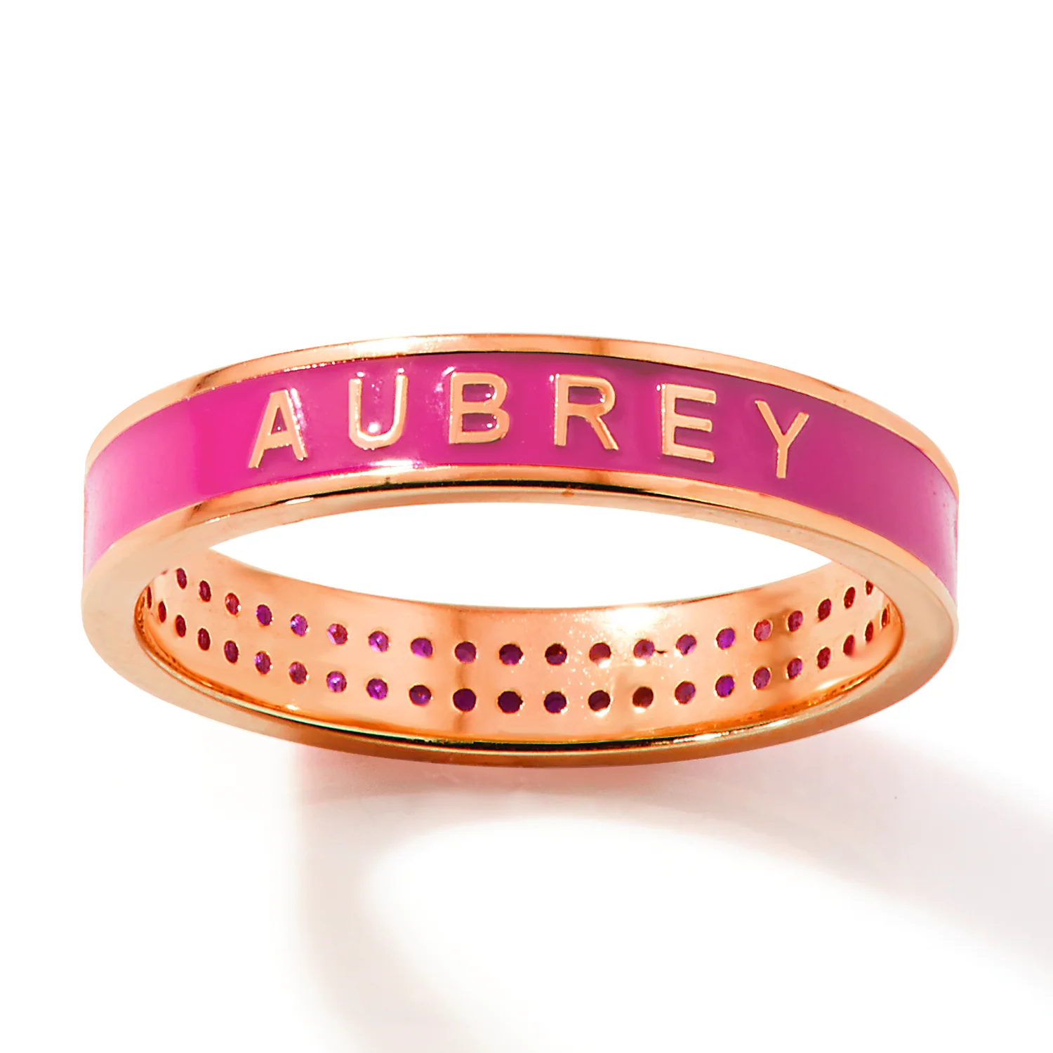 Rose Gold Plated Reversible Birthmonth Enamel Pave Square Band Ring - Image 6