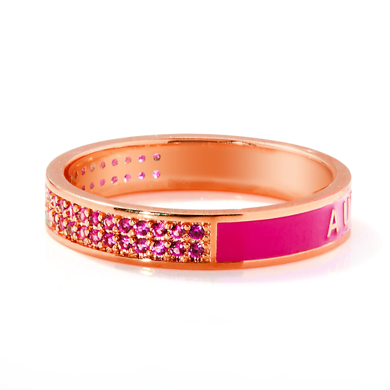 Rose Gold Plated Reversible Birthmonth Enamel Pave Square Band Ring - Image 7