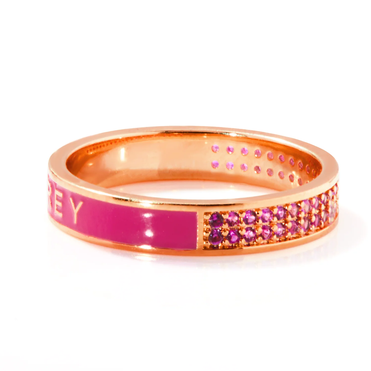 Rose Gold Plated Reversible Birthmonth Enamel Pave Square Band Ring - Image 8