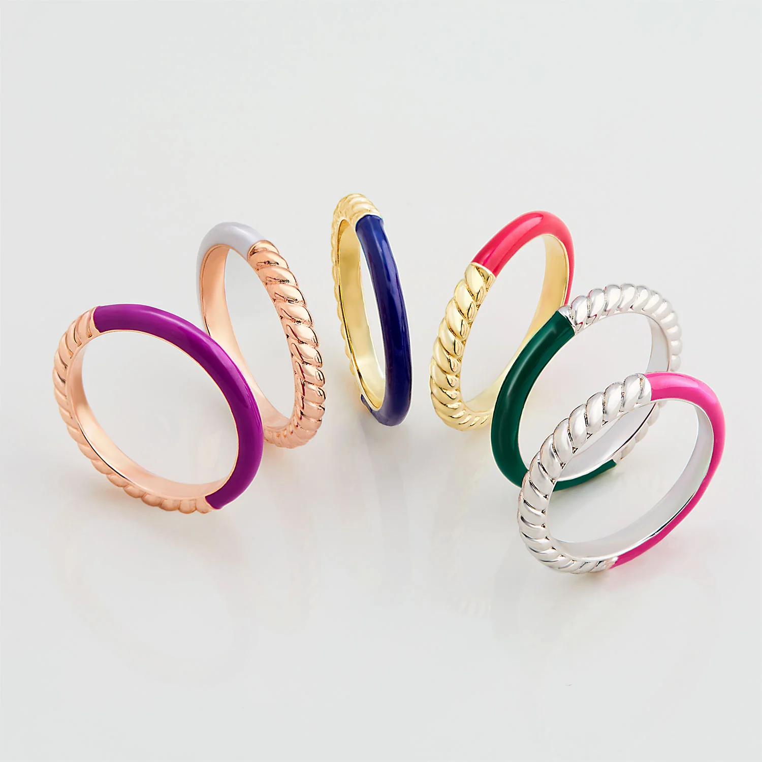 Rose Gold Plated Reversible Birthmonth Enamel Roped Ring - Image 3