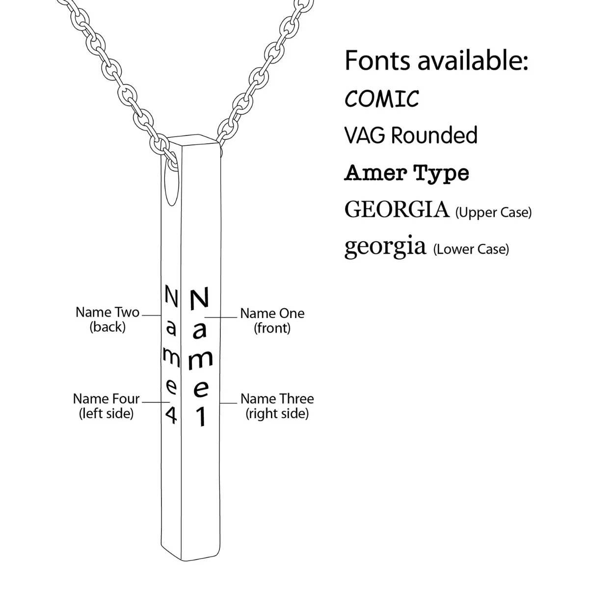 14K Rose Gold Plated Vertical 4-Sided Engraved Family Name Necklace - Image 4