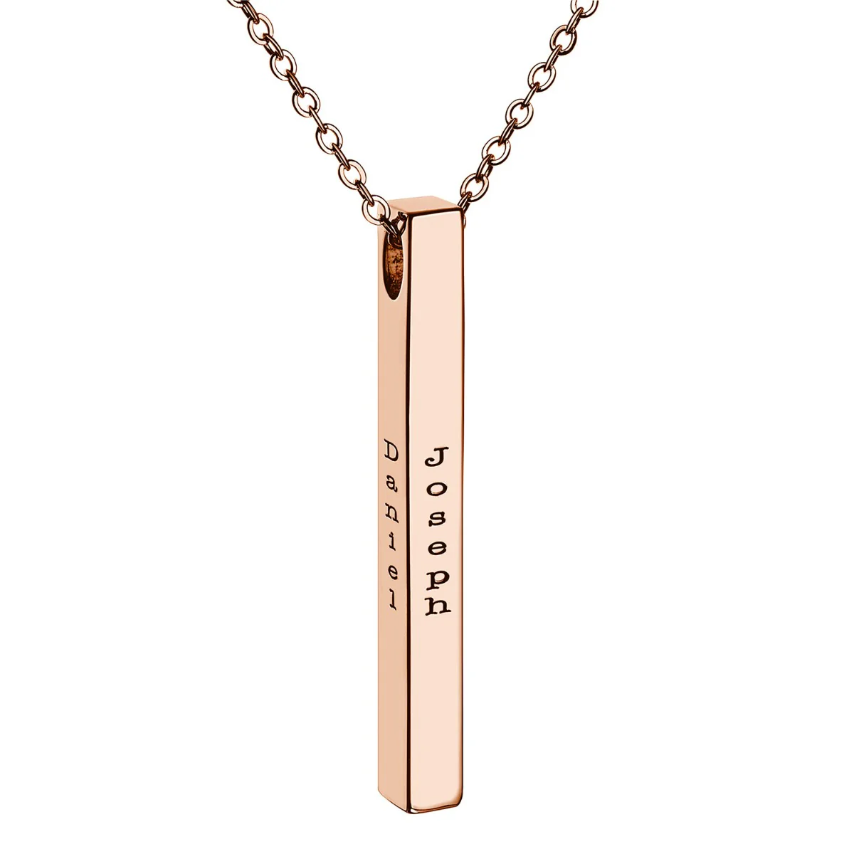 14K Rose Gold Plated Vertical 4-Sided Engraved Family Name Necklace - Image 8