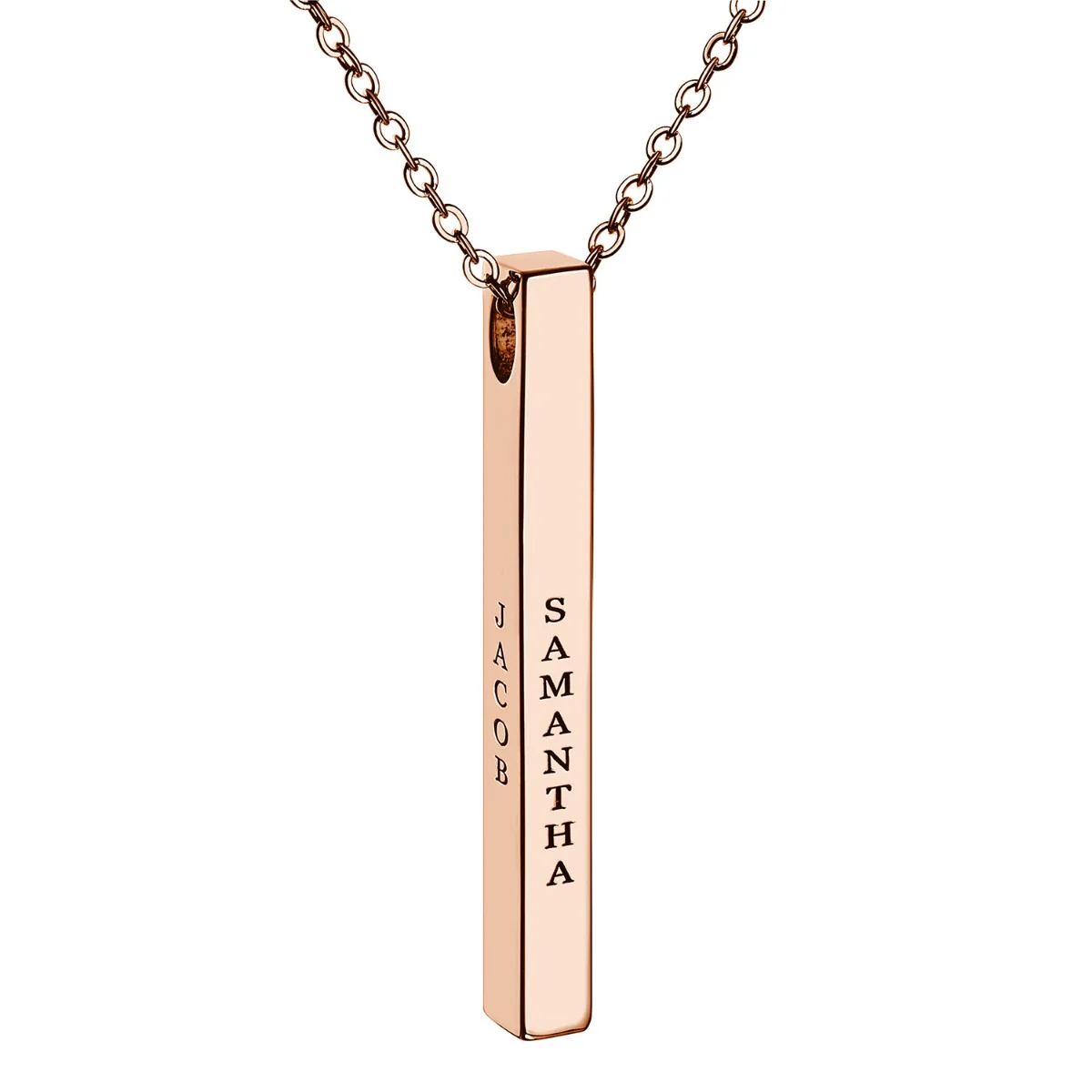 14K Rose Gold Plated Vertical 4-Sided Engraved Family Name Necklace - Image 9