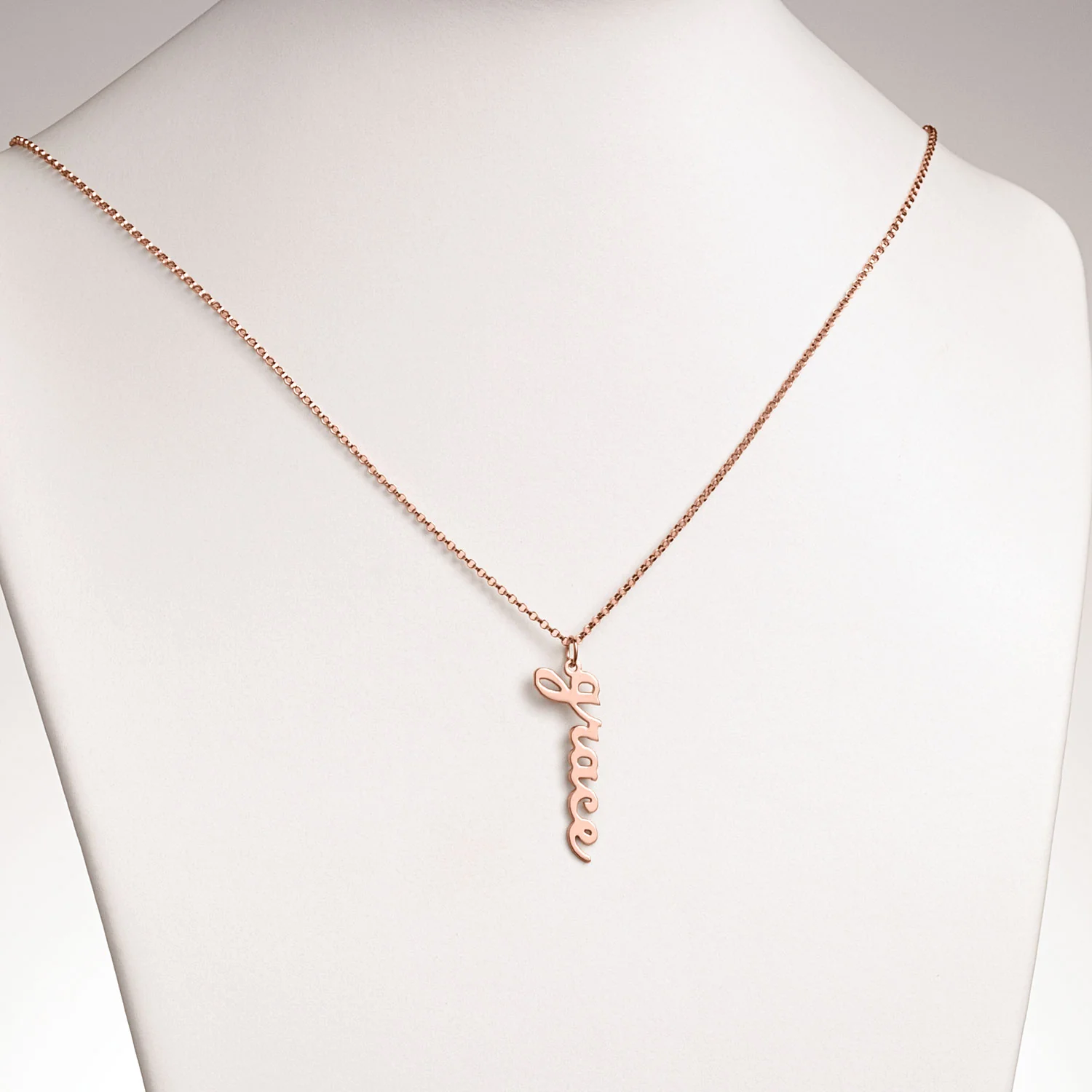 14K Rose Gold Plated Vertical Lowercase Script Name Necklace - Image 3