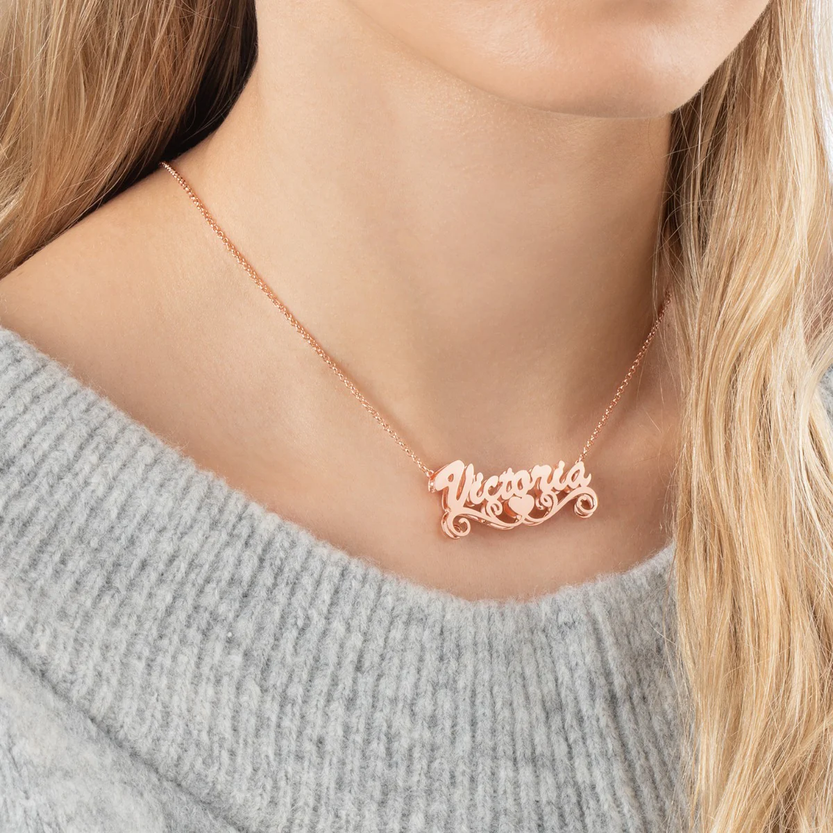 Personalized 14K Rose Gold over Sterling Double Nameplate Necklace - Image 2