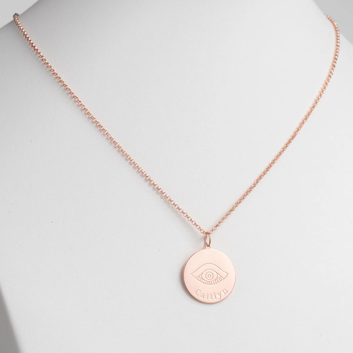 14K Rose Gold Plated Engraved Name and Evil Eye Disc Necklace - Image 2