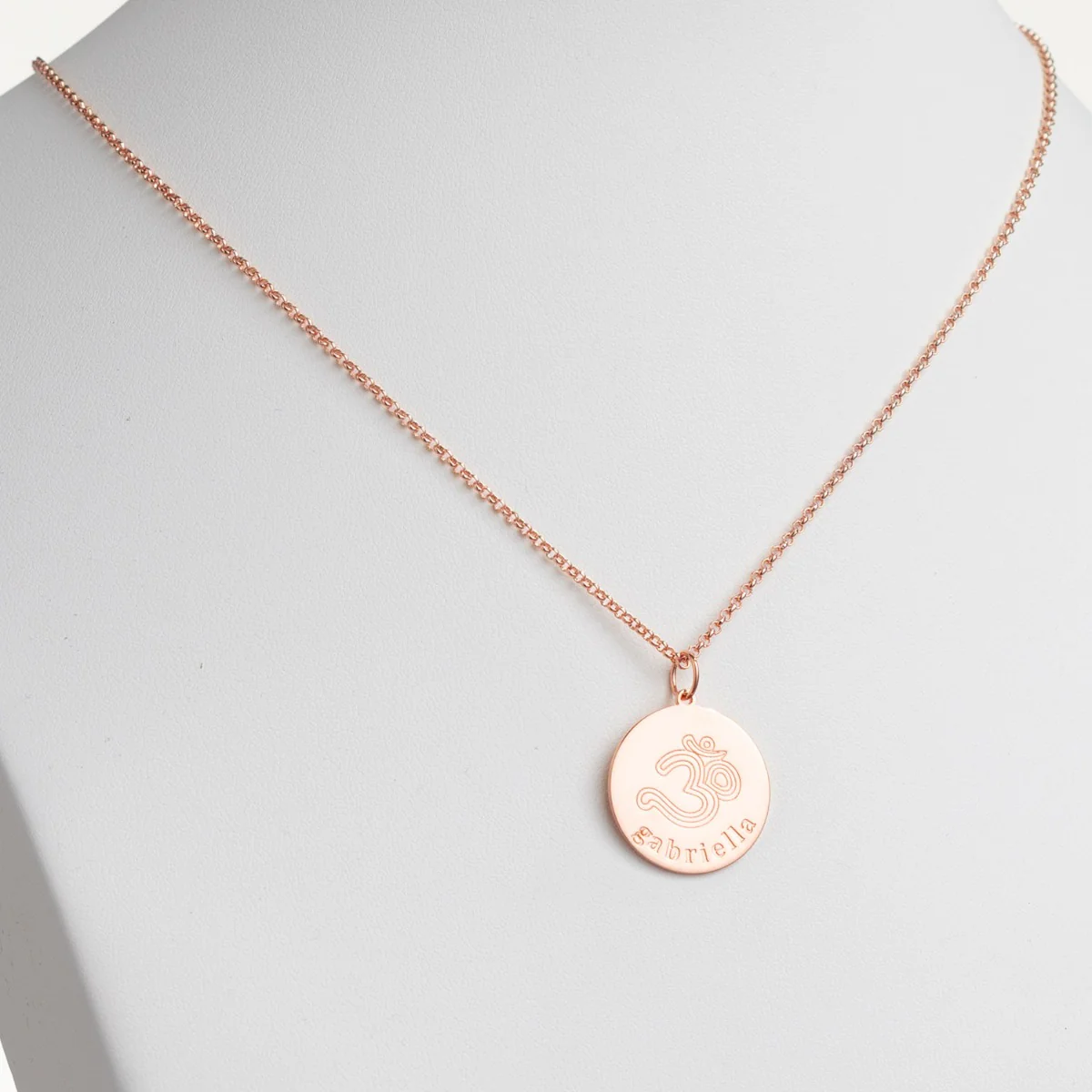 14K Rose Gold Plated Engraved Name and Om Symbol Disc Necklace - Image 2