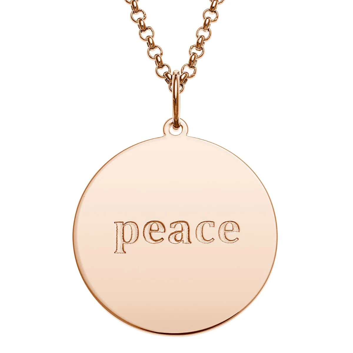 14K Rose Gold Plated Engraved Name and Peace Character Disc Necklace - Image 2