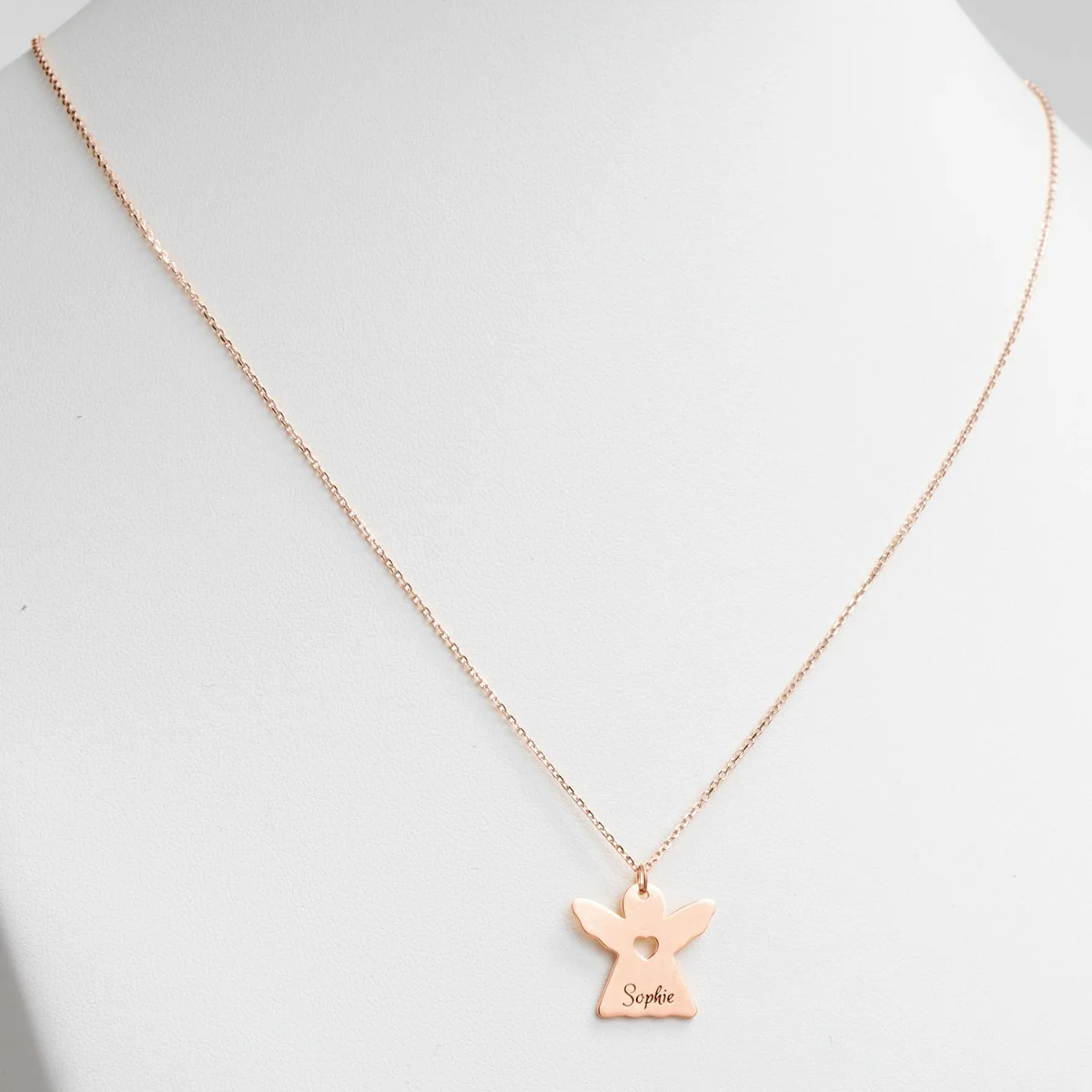 14K Rose Gold Plated Engraved Name Angel with Cutout Heart Necklace - Image 2