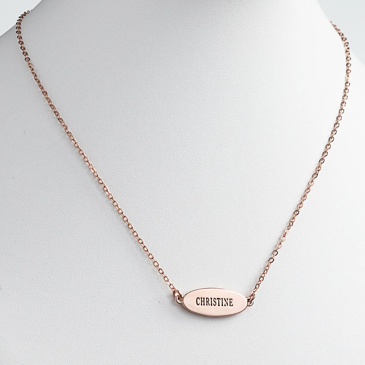 14K Rose Gold Plated Engraved Name Oval Plaque Necklace - Image 2