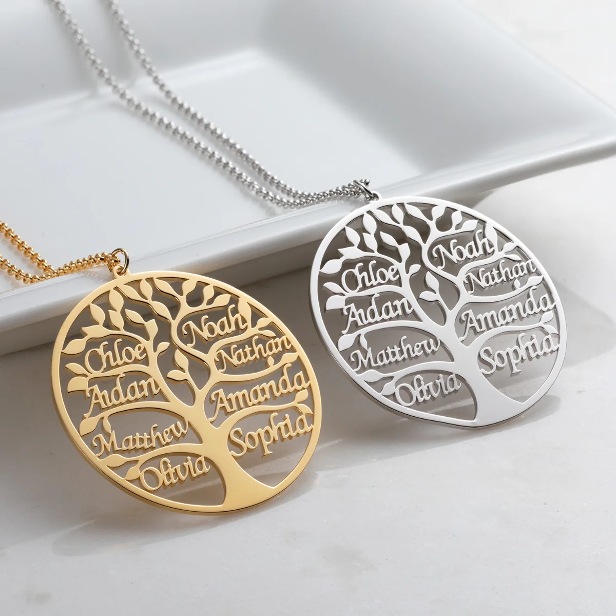 14K Rose Gold Plated Family Tree Name Necklace - Image 3