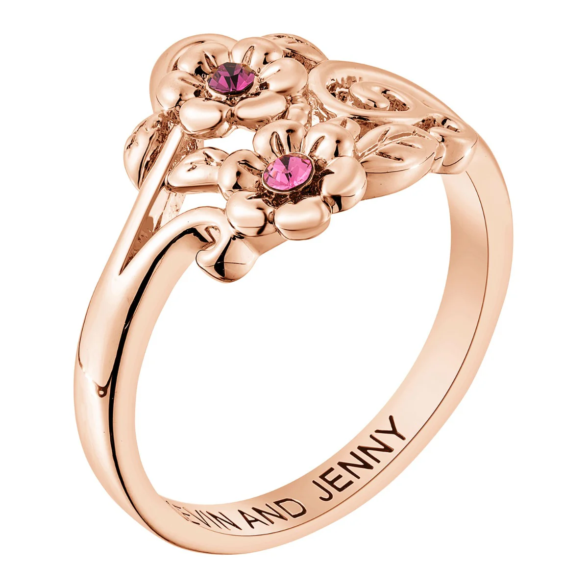 14K Rose Gold Plated Flower Birthstone Couple Ring - Image 2