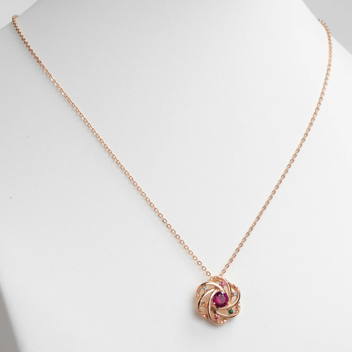 14K Rose Gold Plated Mother and Family Birthstone Swirl Necklace - Image 2