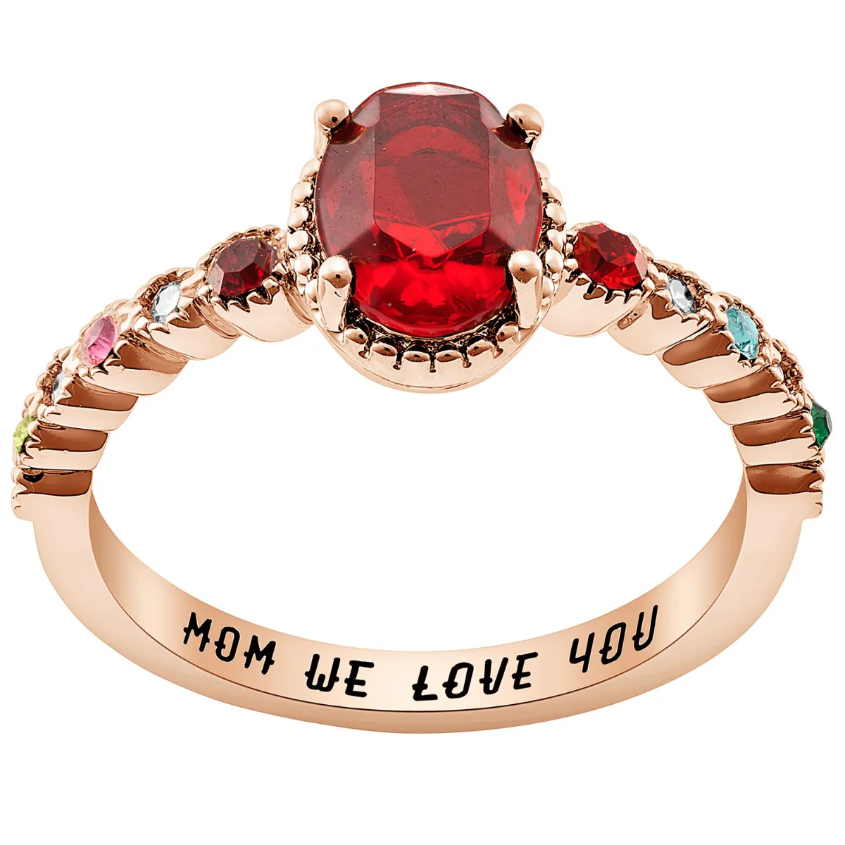14K Rose Gold Plated Mother's and Family Oval Birthstone Ring