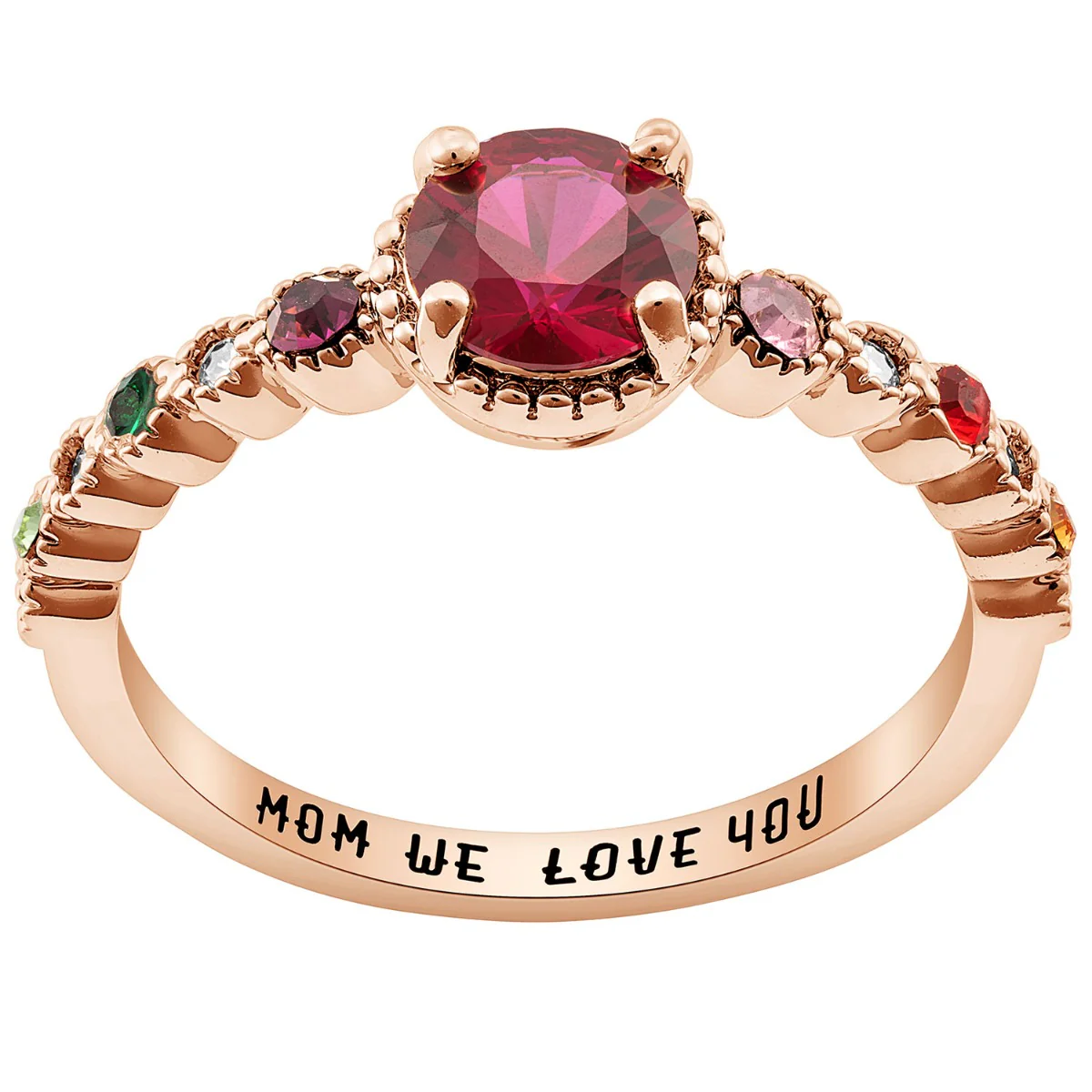 14K Rose Gold Plated Mother's and Family Round Birthstone Ring