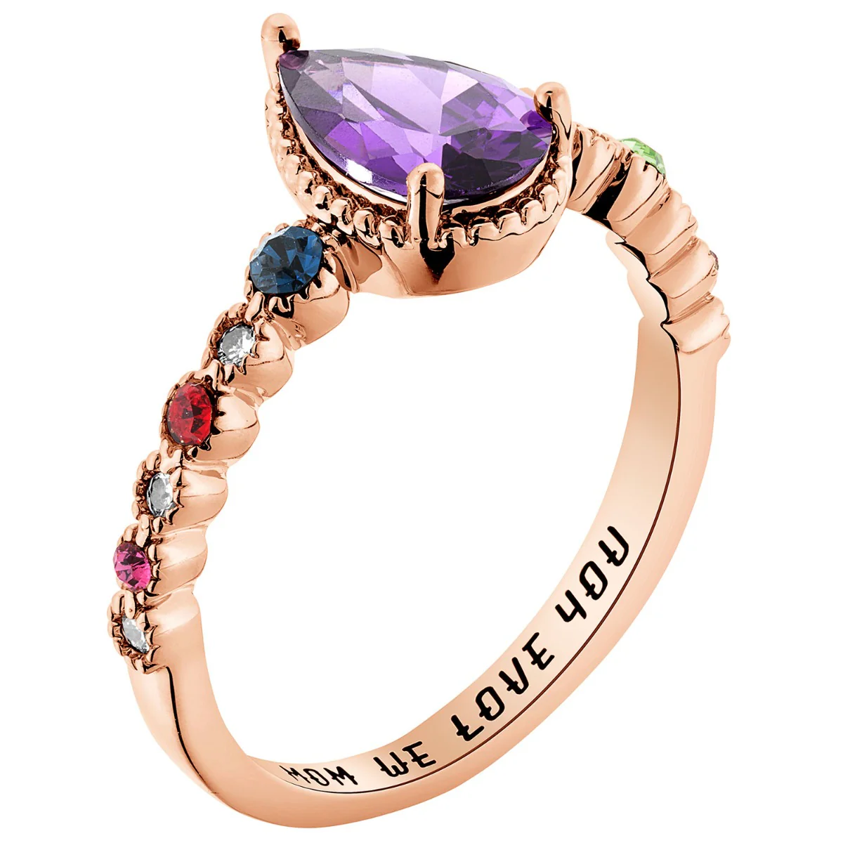 14K Rose Gold Plated Mother's Pear and Family Birthstone Ring - Image 2