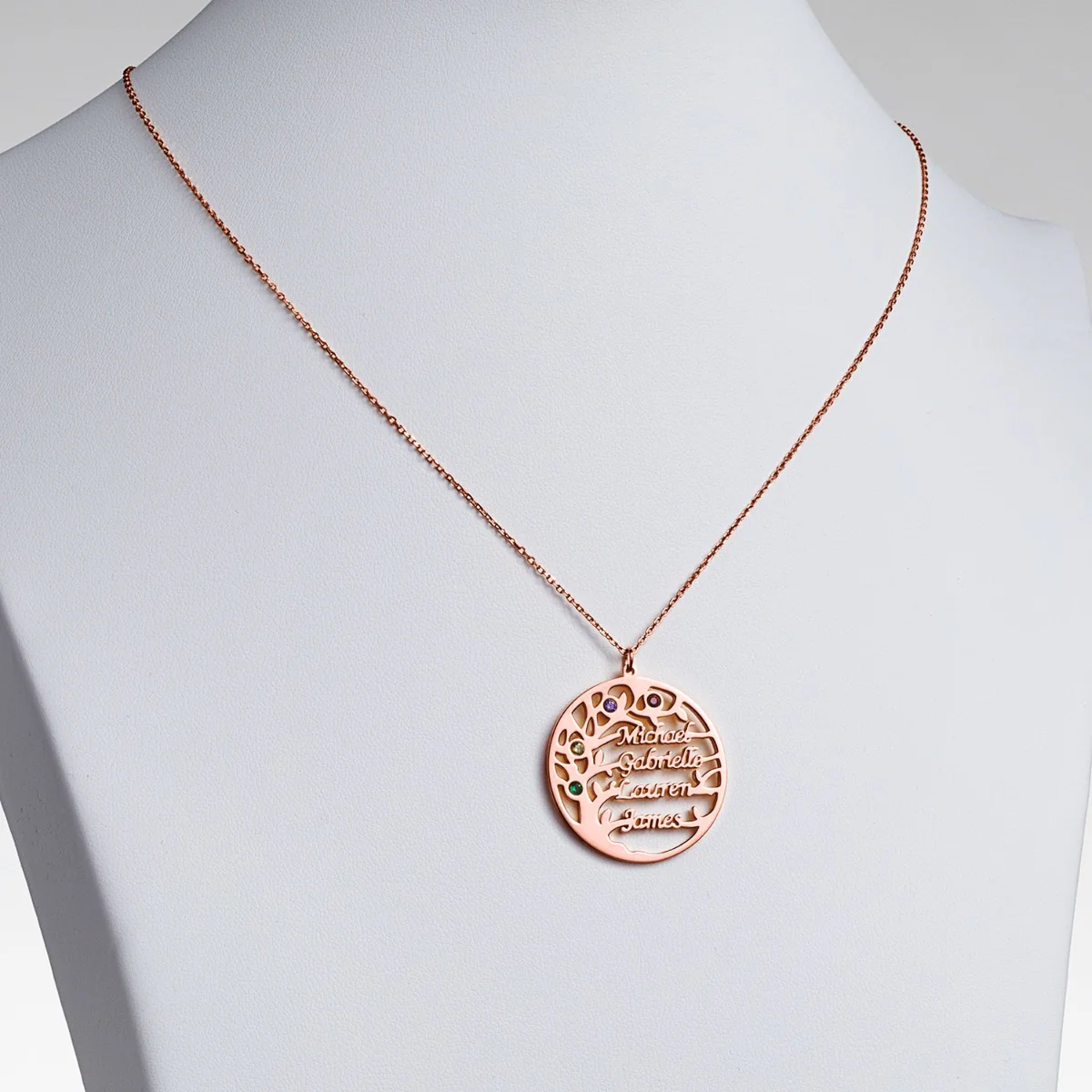 14K Rose Gold Plated Name and Birthstone Family Tree Necklace - Image 2
