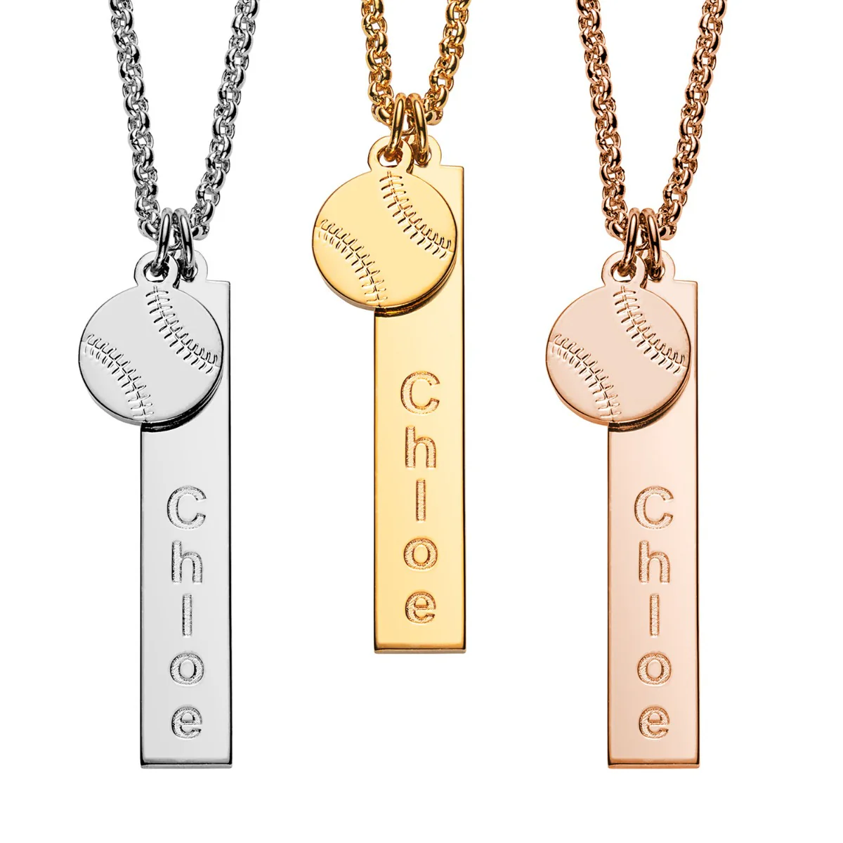 14K Rose Gold Plated Name Necklace with Baseball Charm Dangle - Image 2