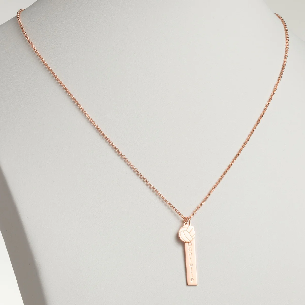14K Rose Gold Plated Name Necklace with Volleyball Charm Dangle