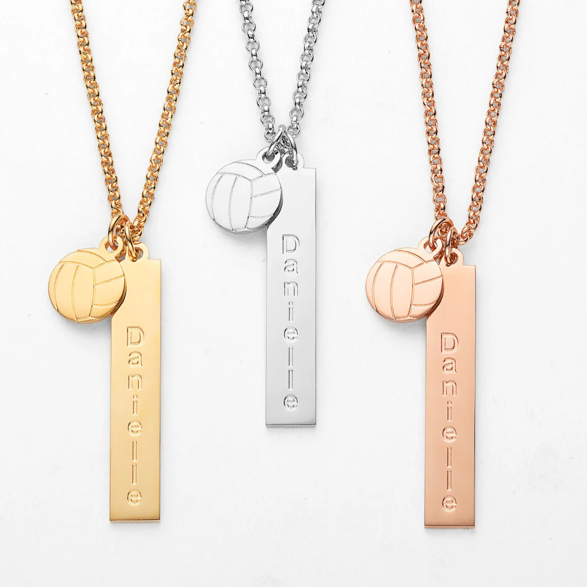 14K Rose Gold Plated Name Necklace with Volleyball Charm Dangle - Image 2