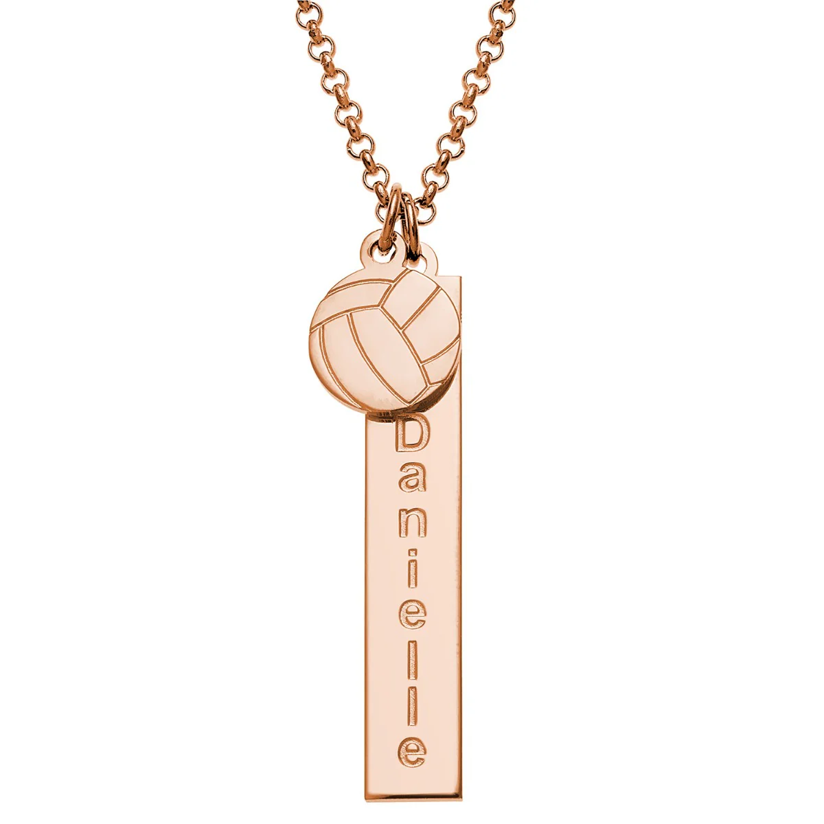 14K Rose Gold Plated Name Necklace with Volleyball Charm Dangle - Image 3
