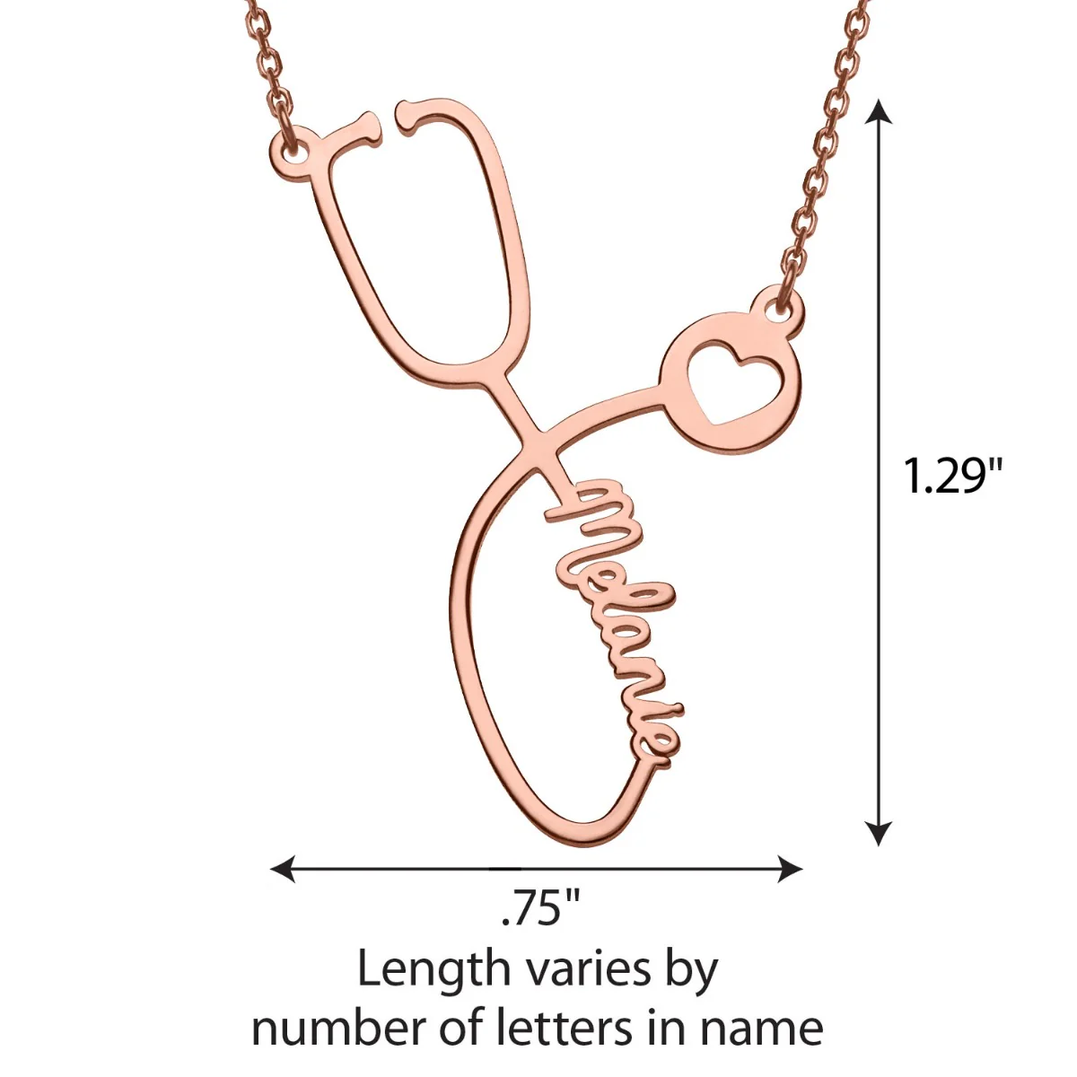 14k Rose Gold Plated Script Name Stethoscope with Heart Necklace - Image 4