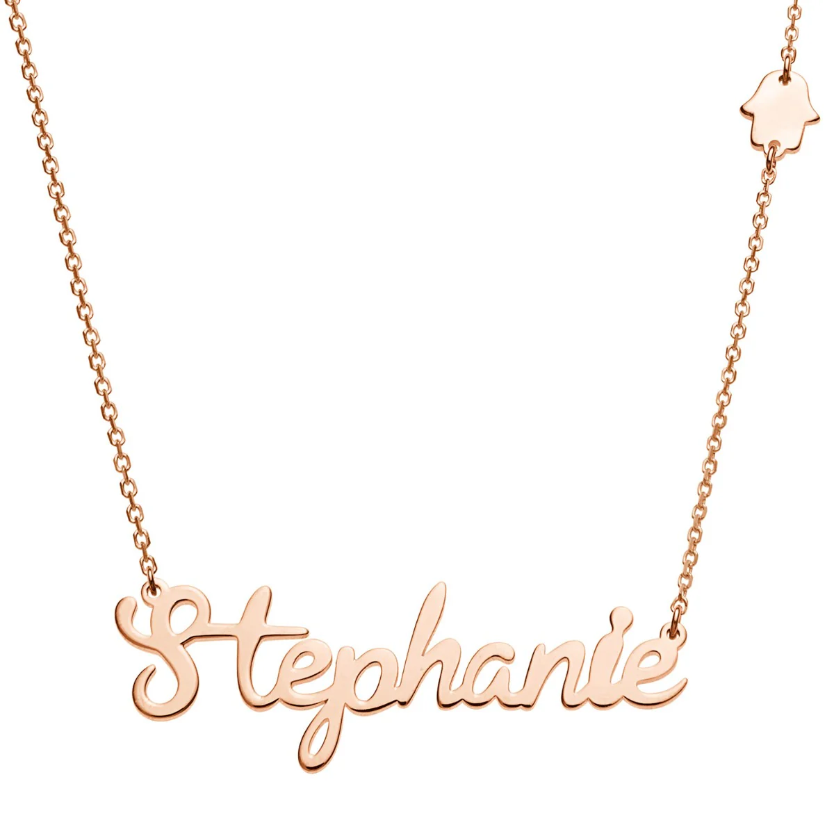 14K Rose Gold Plated Script Name with Hamsa Hand Station Necklace