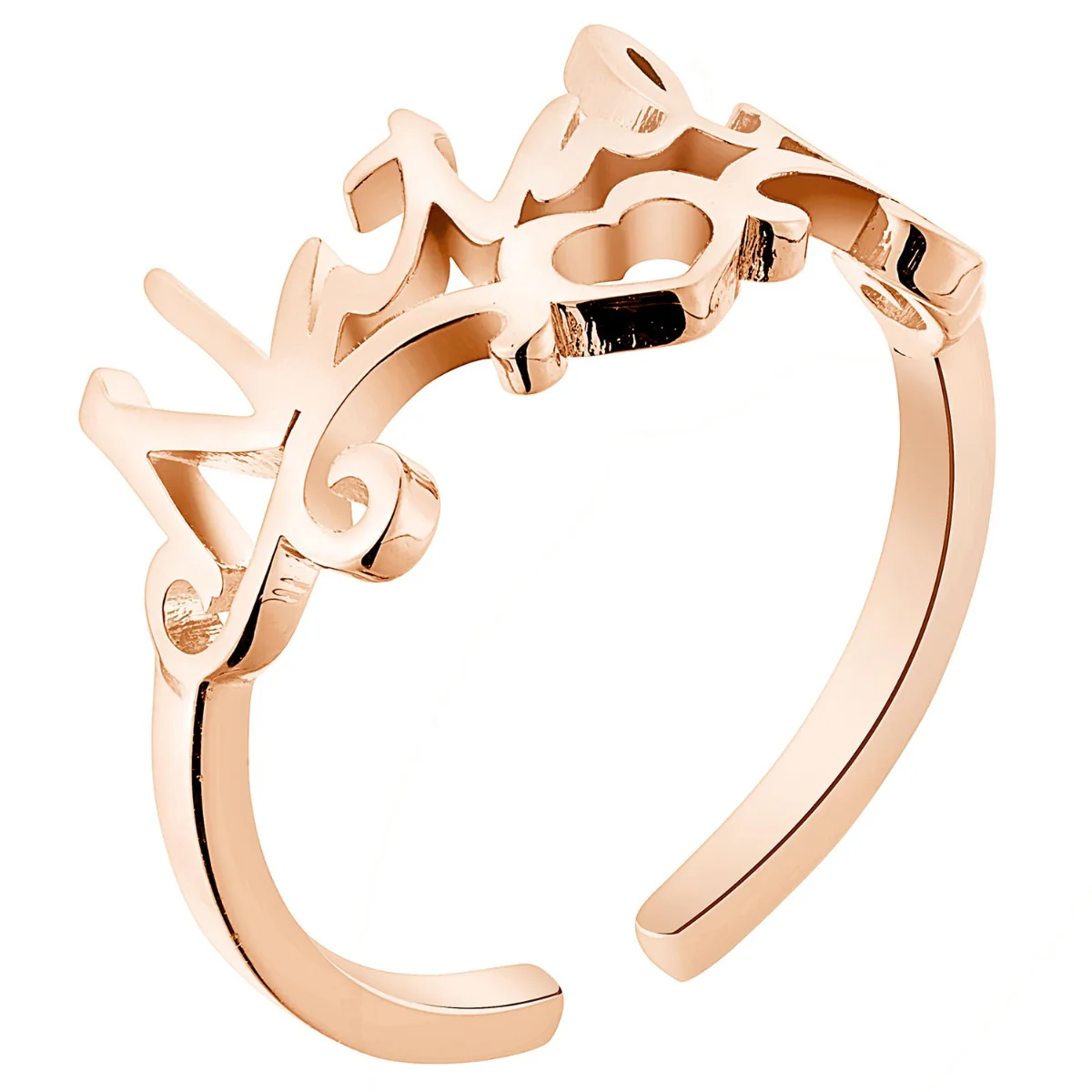 14K Rose Gold Plated Script Name with Heart Scroll Ring - Image 2