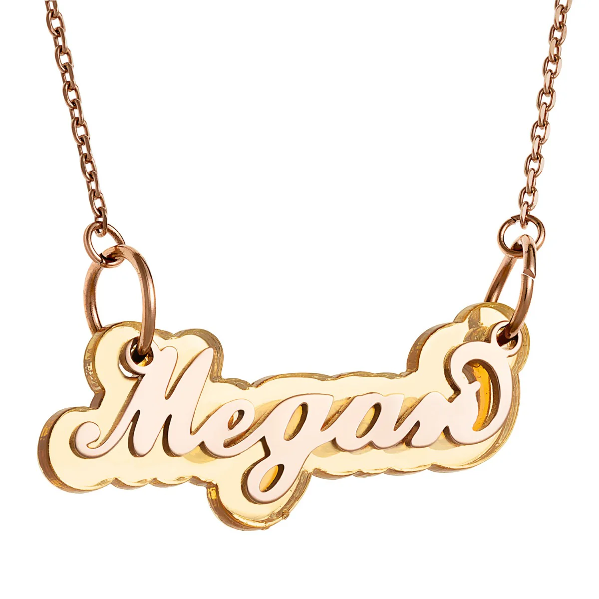 Rose Stainless Steel Name on Gold Reflective Plaque Necklace - Image 2
