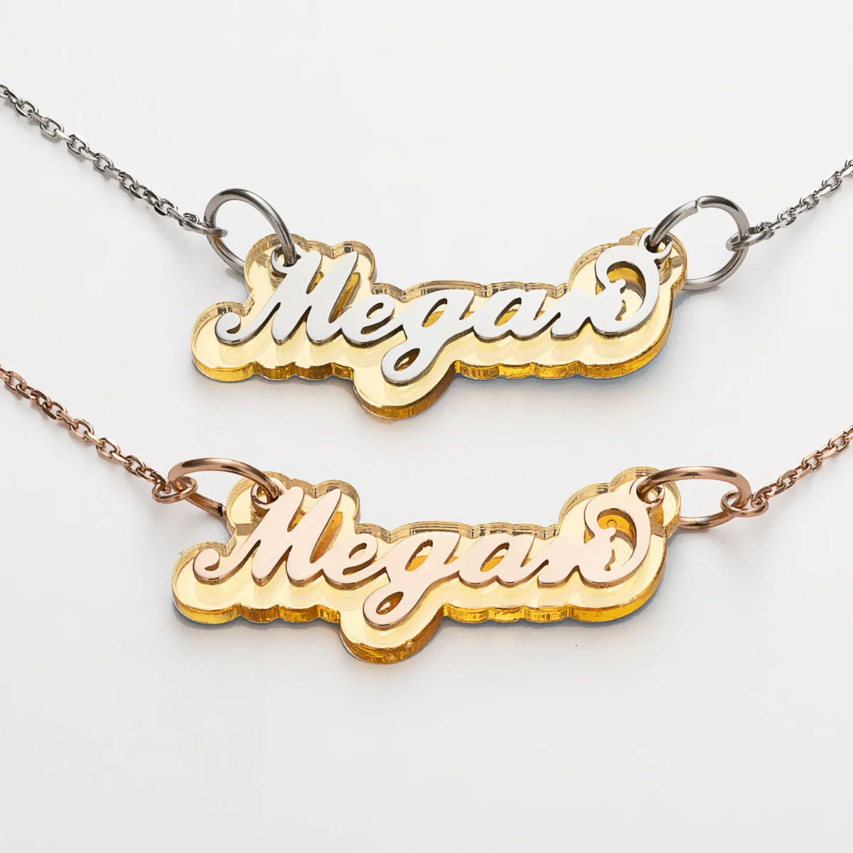 Rose Stainless Steel Name on Gold Reflective Plaque Necklace - Image 4
