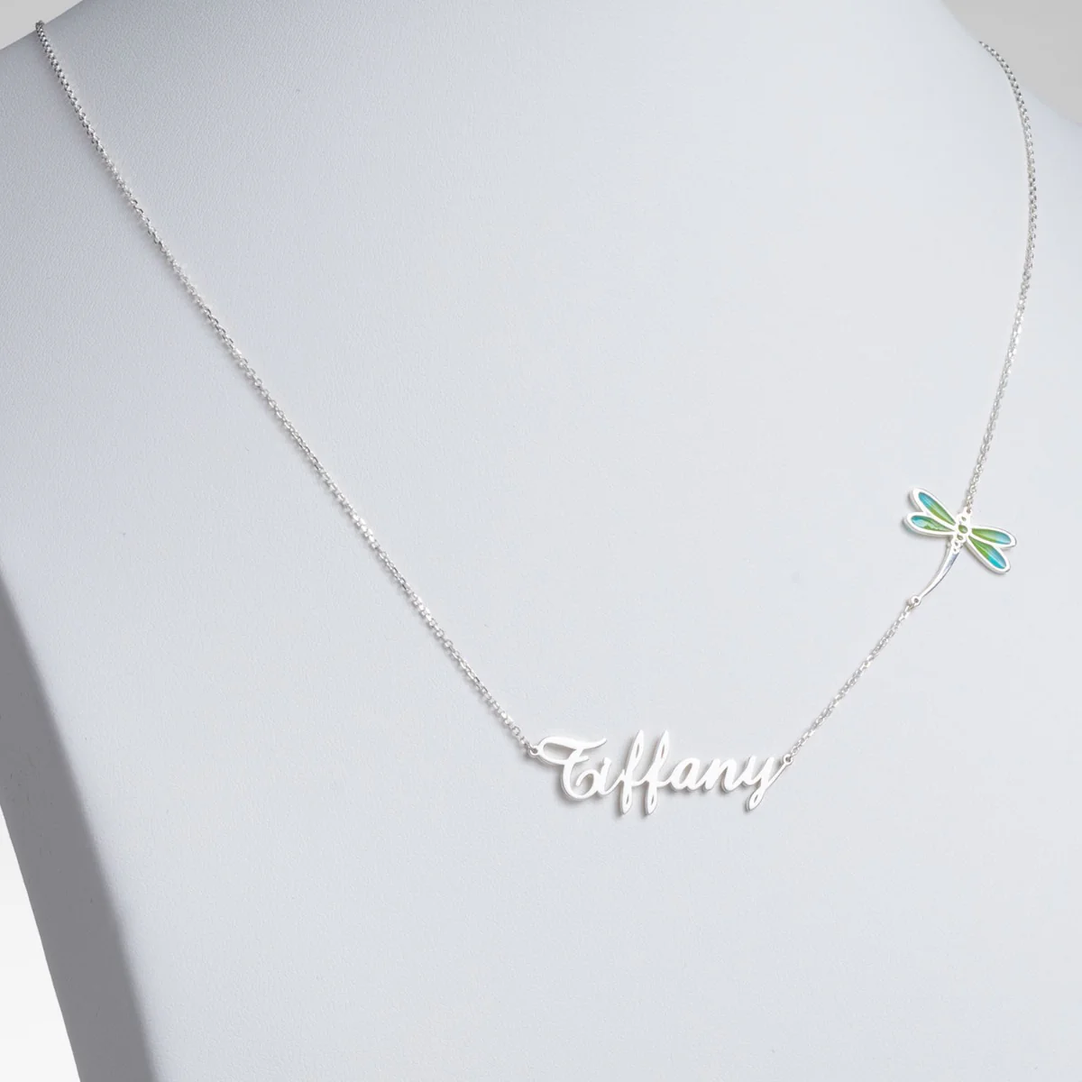 Script Name with Enamel Dragonfly Necklace - Image 2