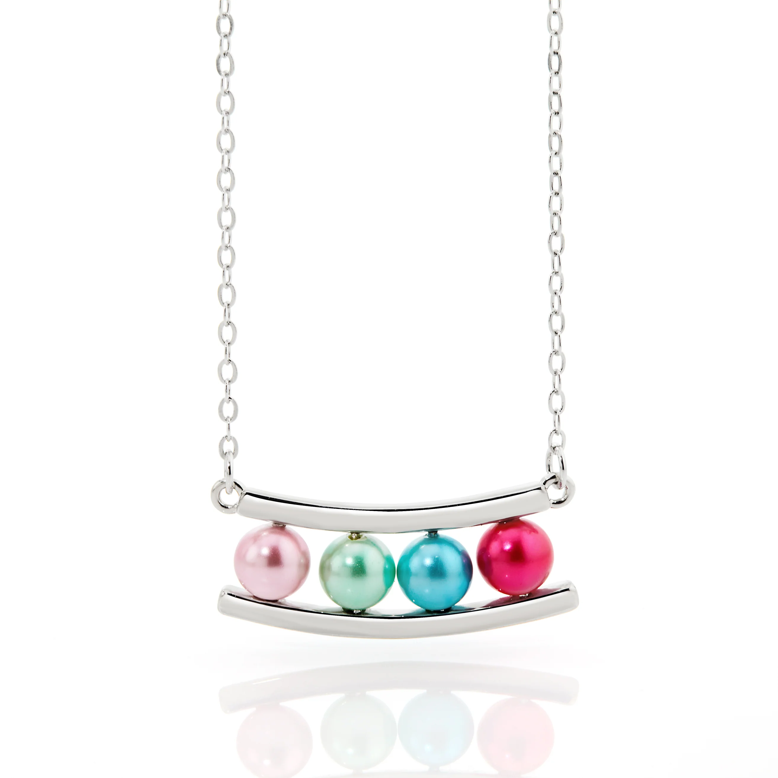 Silver Birthstone Shell Pearl Bar Necklace - Image 3