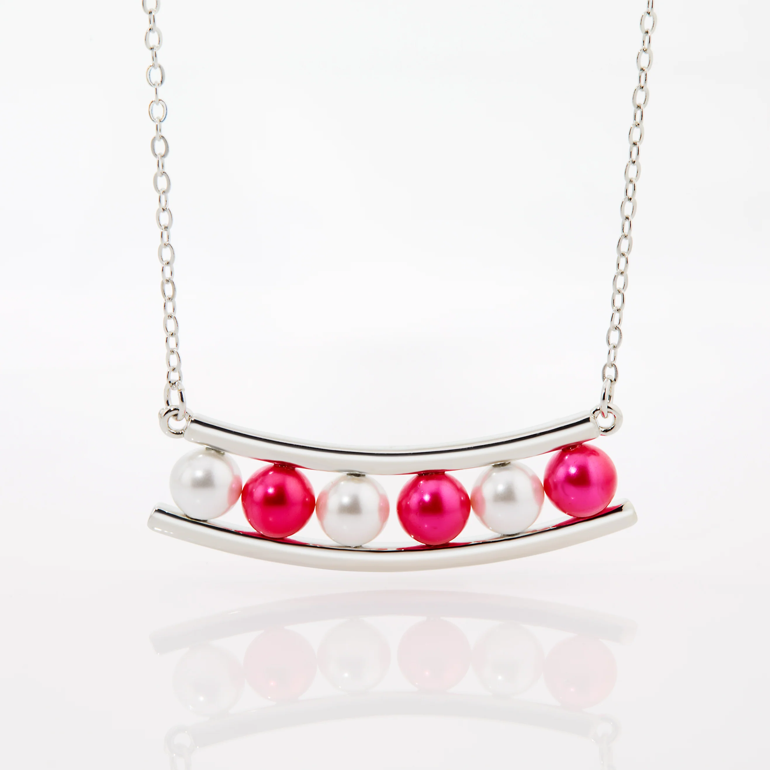 Silver Birthstone Shell Pearl Bar Necklace - Image 4
