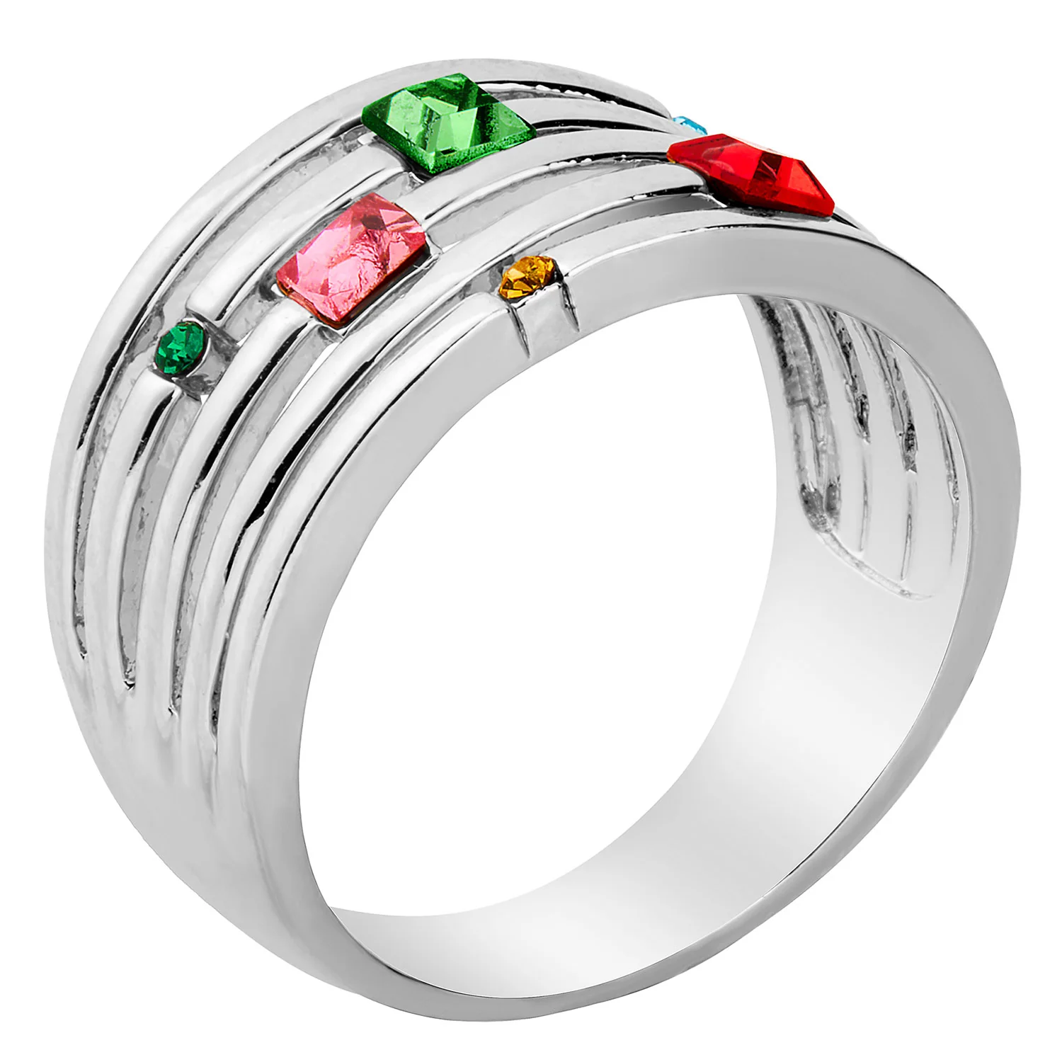 Silver Mulitshape Family Birthstone Faux Stack Ring - Image 3