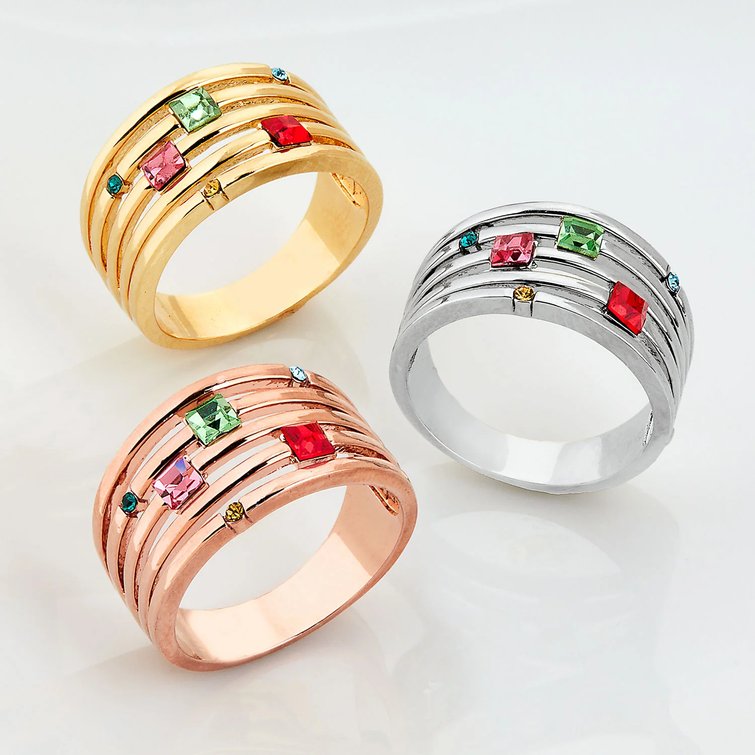 Silver Mulitshape Family Birthstone Faux Stack Ring - Image 4